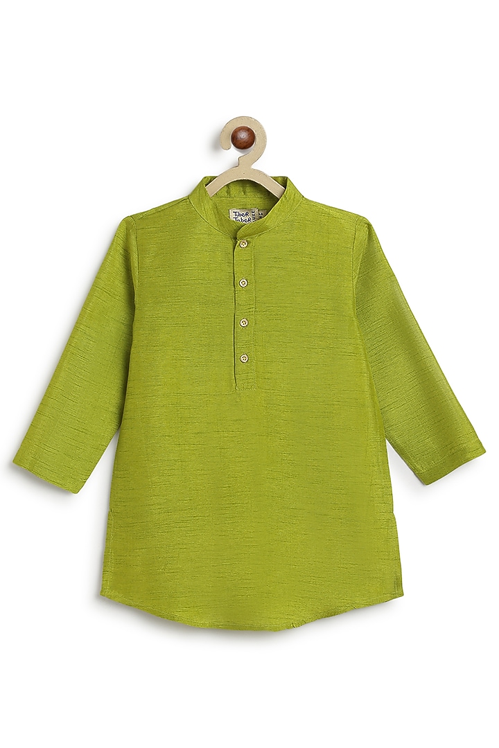 Green Viscose Brocade Bundi Jacket Set For Boys by Tiber Taber at Pernia's Pop Up Shop