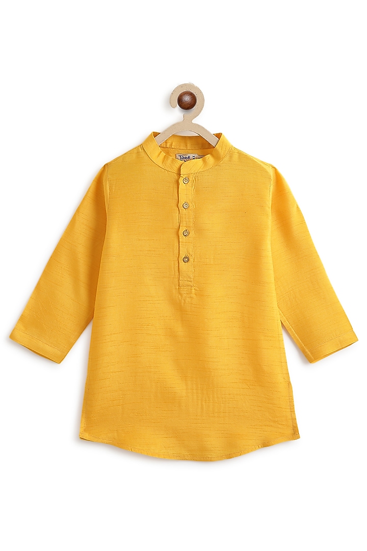 Yellow Viscose Brocade Bundi Jacket Set For Boys by Tiber Taber at Pernia's Pop Up Shop