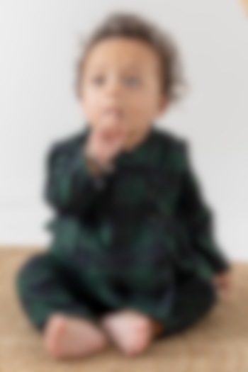 Green Soft Cotton flannel Checkered Printed Jhabla Set For Kids by Tiber Taber at Pernia's Pop Up Shop