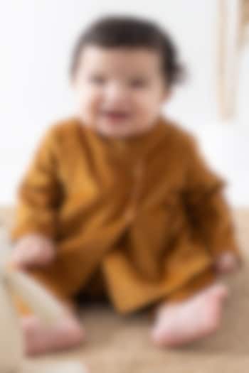 Yellow Soft Cotton & Corduroy Jhabla Set For Kids by Tiber Taber at Pernia's Pop Up Shop