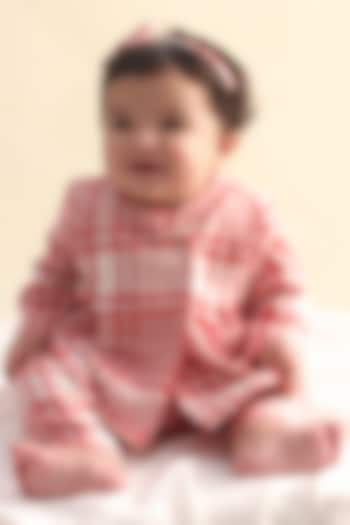 Pink Soft Cotton Flannel Checkered Printed Jhabla Set For Kids by Tiber Taber at Pernia's Pop Up Shop