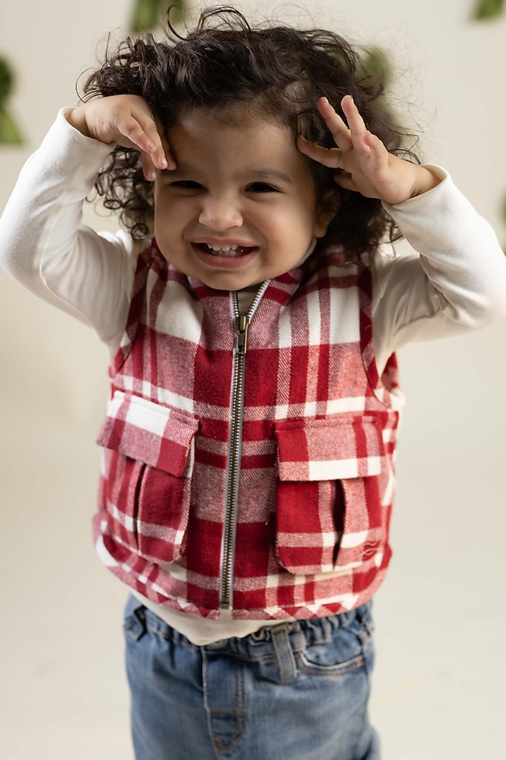 Red Flannel Cotton Jacket For Boys by Tiber Taber at Pernia's Pop Up Shop
