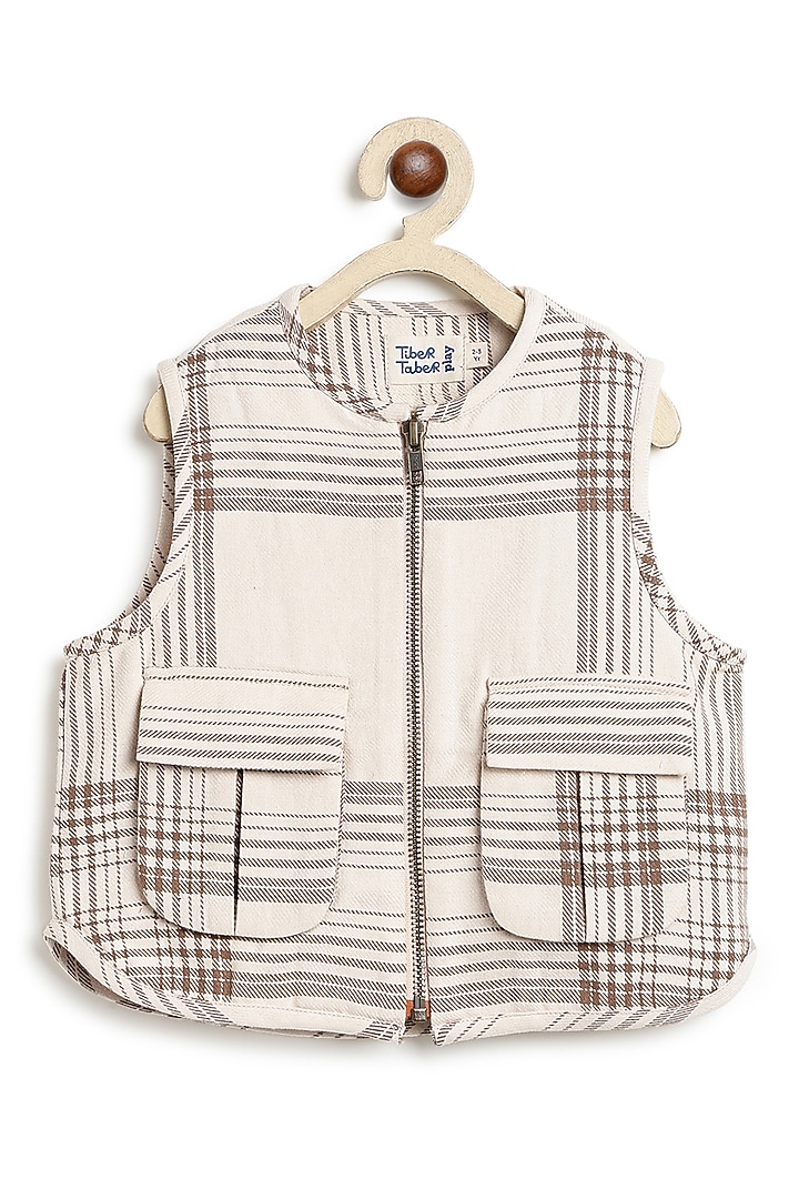 Cream Flannel Cotton Jacket For Boys by Tiber Taber at Pernia's Pop Up Shop