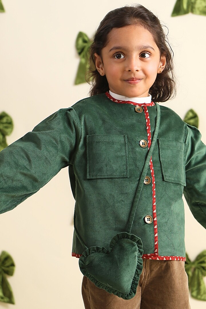 Green Cotton Flannel Jacket For Girls by Tiber Taber at Pernia's Pop Up Shop