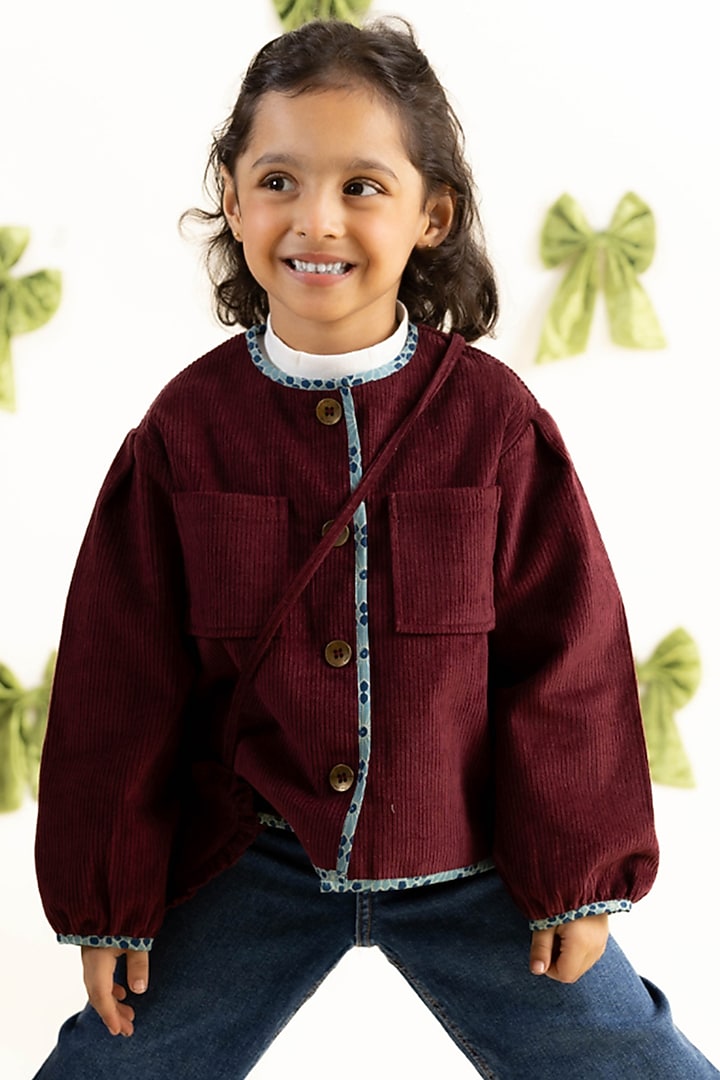 Maroon Corduroy Jacket For Girls by Tiber Taber at Pernia's Pop Up Shop
