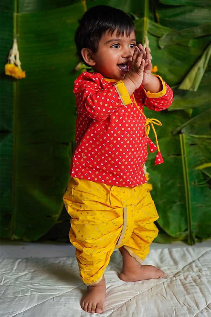 Yellow Cotton Dhoti Set For Boys by Tiber Taber at Pernia's Pop Up Shop