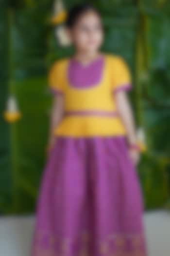Purple Cotton Bandhani Printed Skirt Set For Girls by Tiber Taber