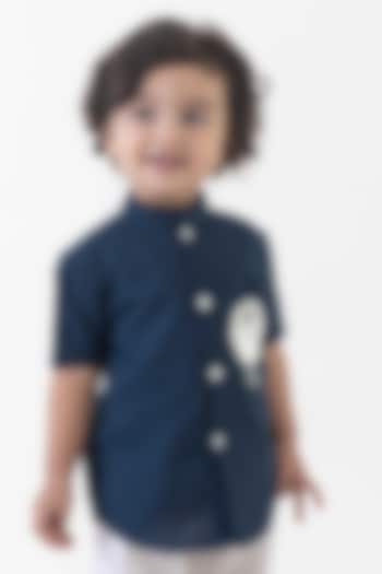 Blue Cotton Sheep Embroidered Shirt For Boys by Tiber Taber