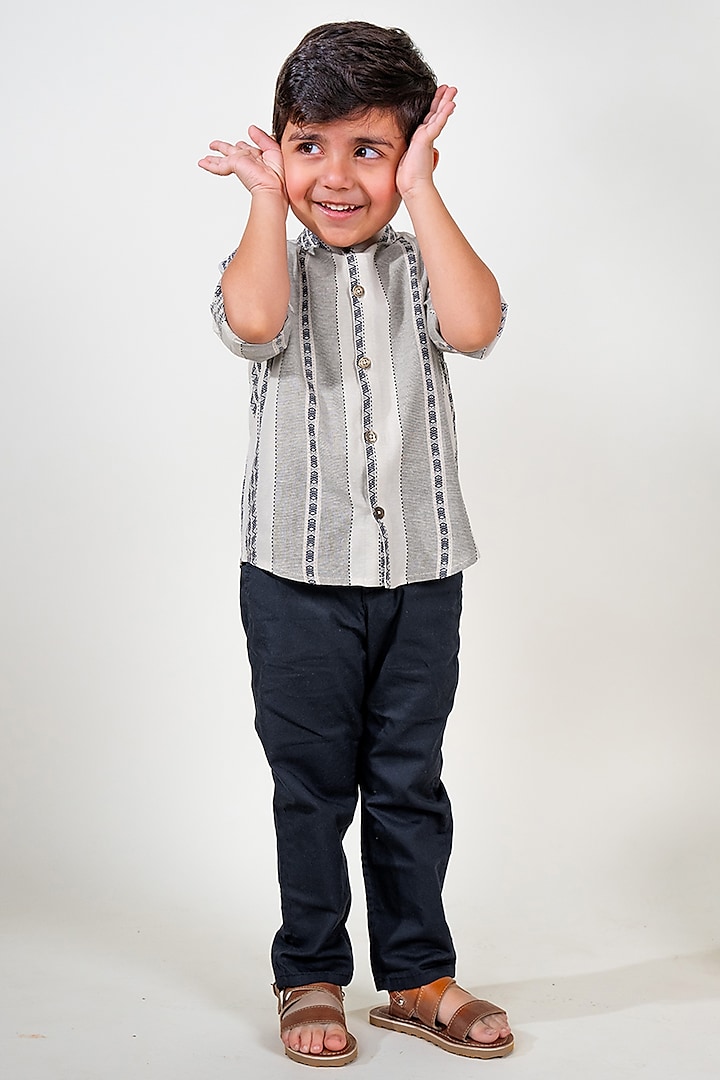 Cream Soft Cotton Striped Shirt For Boys by Tiber Taber