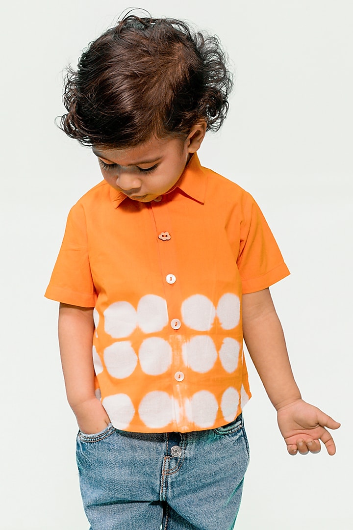 Orange Cotton Tie-Dye Shirt For Boys by Tiber Taber at Pernia's Pop Up Shop