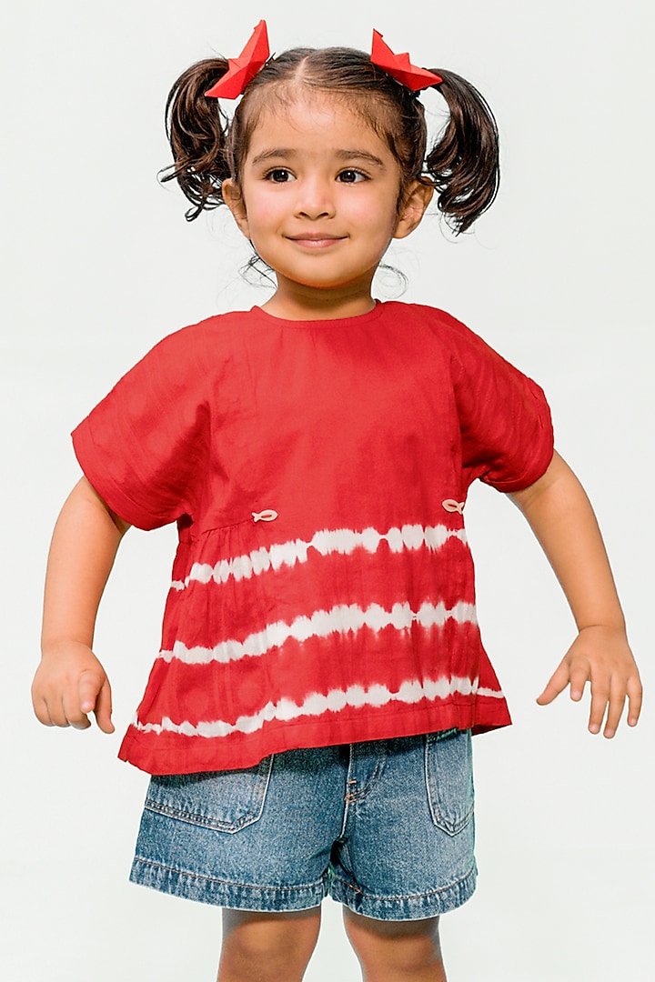 Red Cotton Tie-Dye Top For Girls by Tiber Taber at Pernia's Pop Up Shop