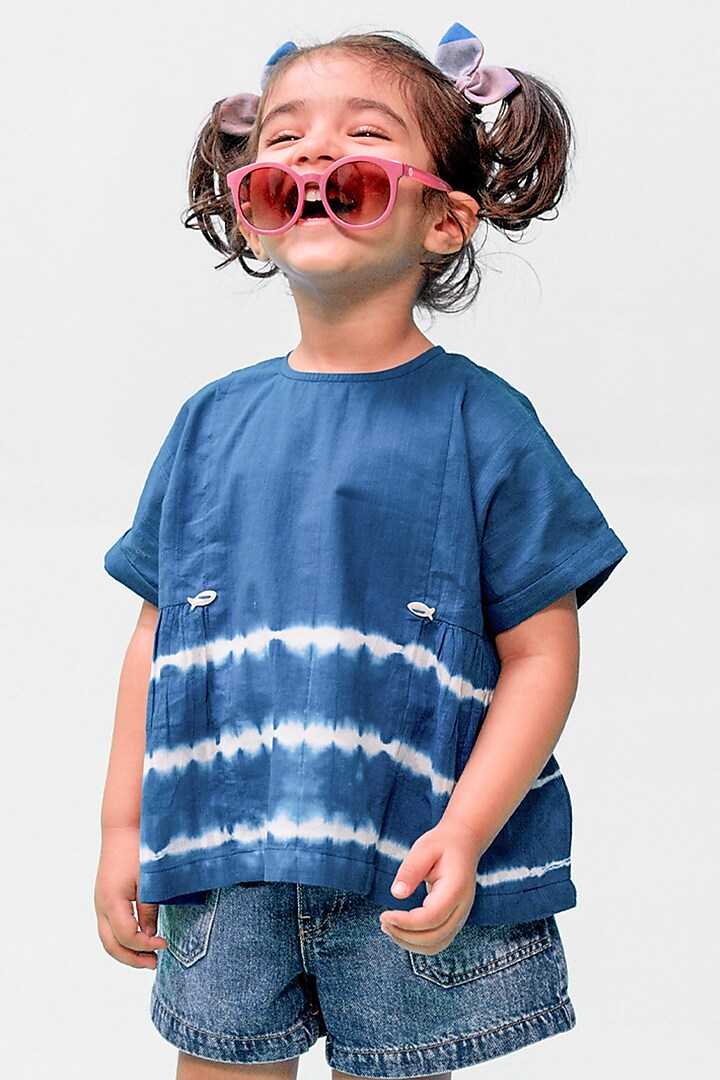 Blue Cotton Tie-Dye Top For Girls by Tiber Taber at Pernia's Pop Up Shop