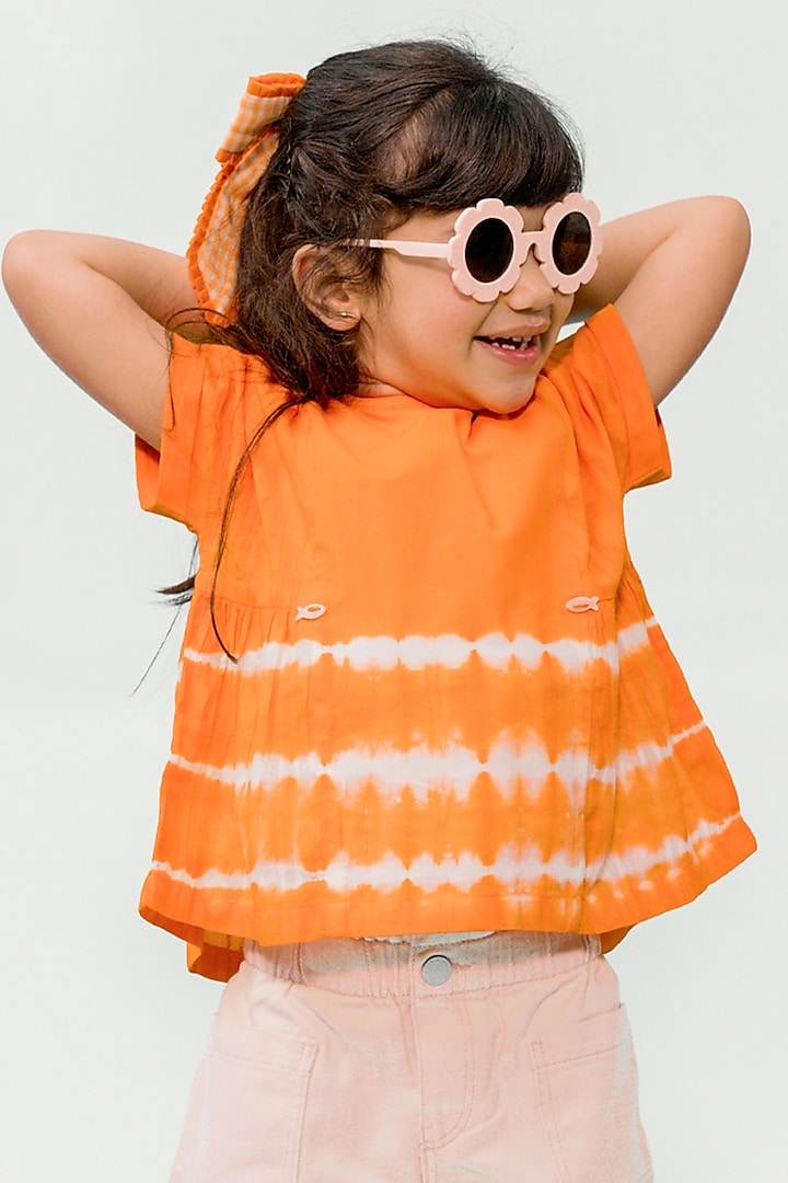 Orange Cotton Tie-Dye Top For Girls by Tiber Taber at Pernia's Pop Up Shop