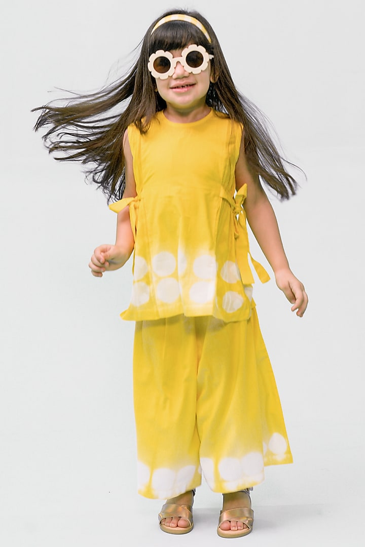 Yellow Cotton Tie-Dye Co-Ord Set For Girls by Tiber Taber at Pernia's Pop Up Shop