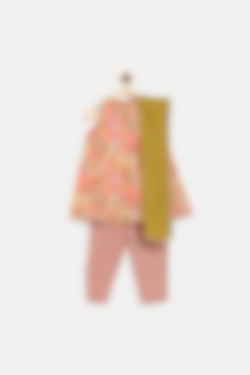 Peach Floral Printed Kurta Set For Girls by Tiber Taber at Pernia's Pop Up Shop