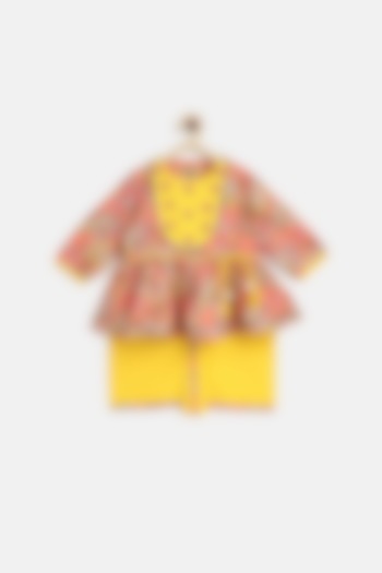 Yellow Floral Printed Kurta Set For Girls by Tiber Taber
