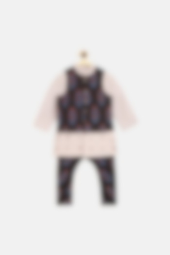 Grey Cotton Kurta Set With Bundi Jacket For Boys by Tiber Taber at Pernia's Pop Up Shop