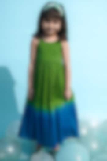 Green & Blue Tie-Dye Ombre Maxi Dress For Girls by Tiber Taber
