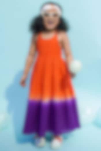 Orange & Purple Tie-Dye Ombre Maxi Dress For Girls by Tiber Taber
