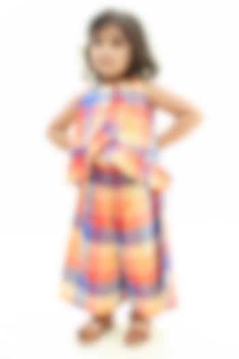 Multi-Colored Cotton Checkered Printed Flared Culotte Pant Set For Girls by Tiber Taber at Pernia's Pop Up Shop