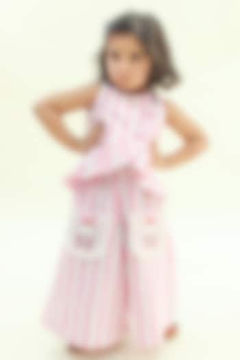 Pink Cotton Striped Printed Flared Culotte Pant Set For Girls by Tiber Taber at Pernia's Pop Up Shop