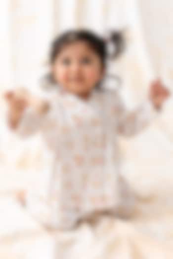 White Soft Cotton Floral Printed Jhabla Set For Kids by Tiber Taber at Pernia's Pop Up Shop