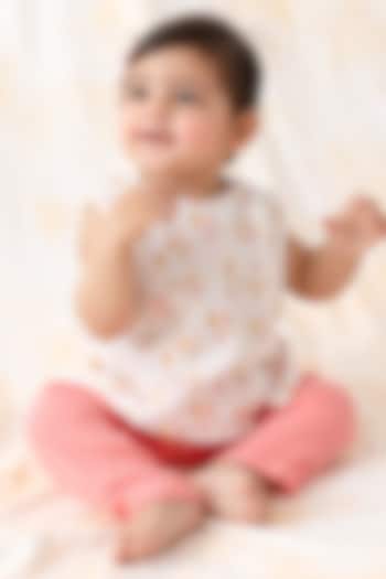 White Soft Cotton Strawberry Printed Jhabla Set For Kids by Tiber Taber at Pernia's Pop Up Shop