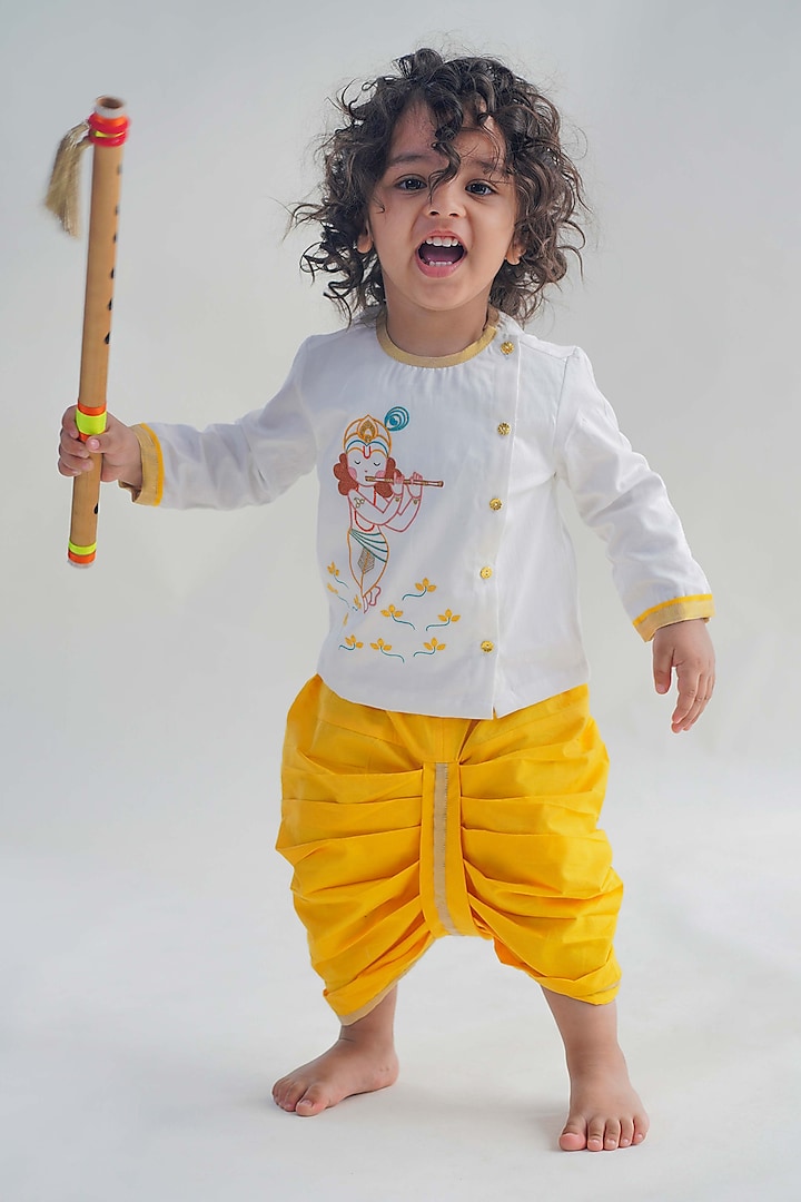 Yellow Cotton Dhoti Set For Boys by Tiber Taber at Pernia's Pop Up Shop