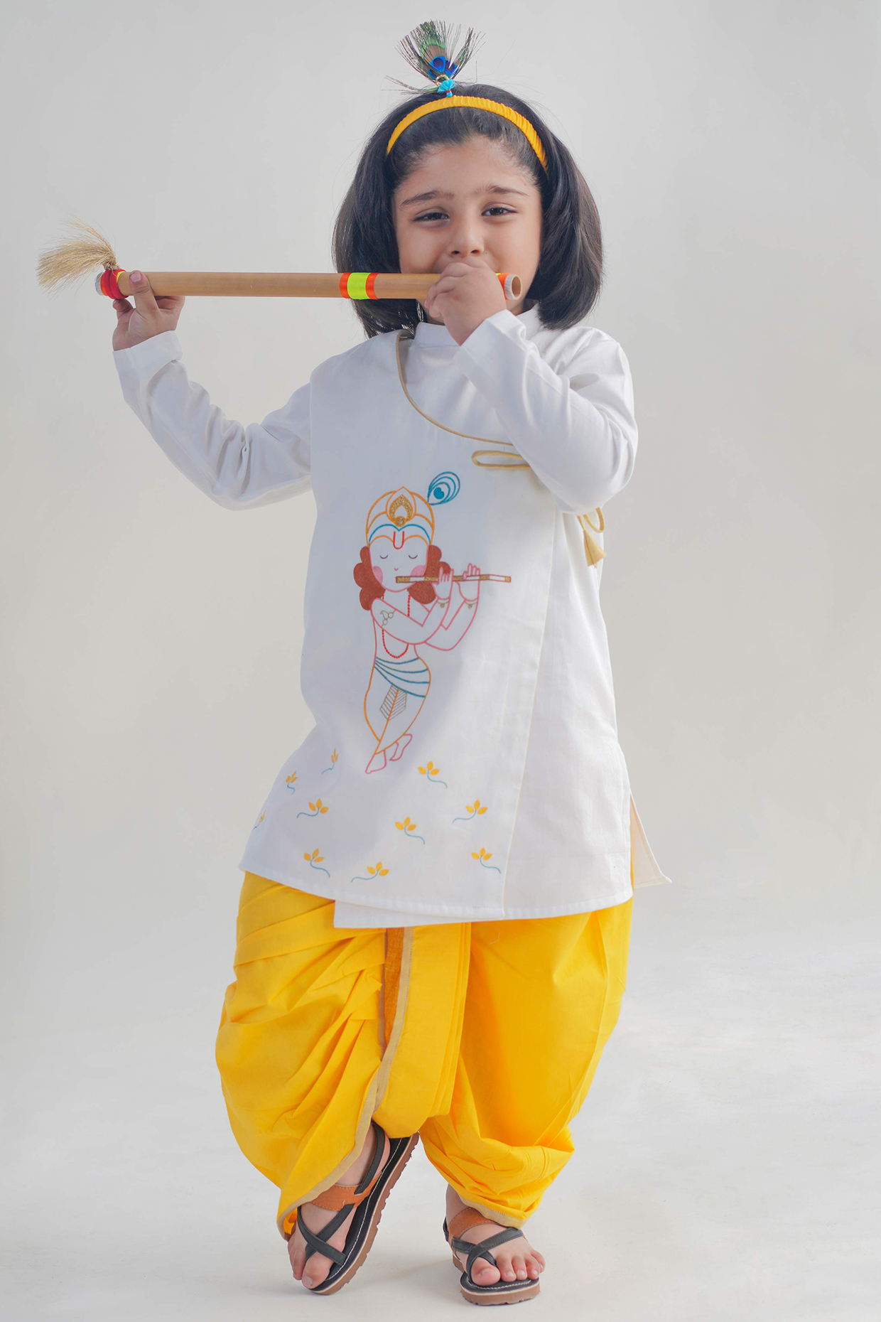 Yellow Cotton Satin Dhoti Set For Boys by Tiber Taber