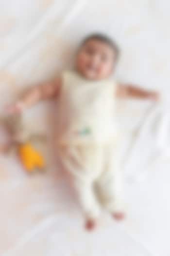 Yellow Cotton Embroidered Jhabla Set For Kids by Tiber Taber at Pernia's Pop Up Shop