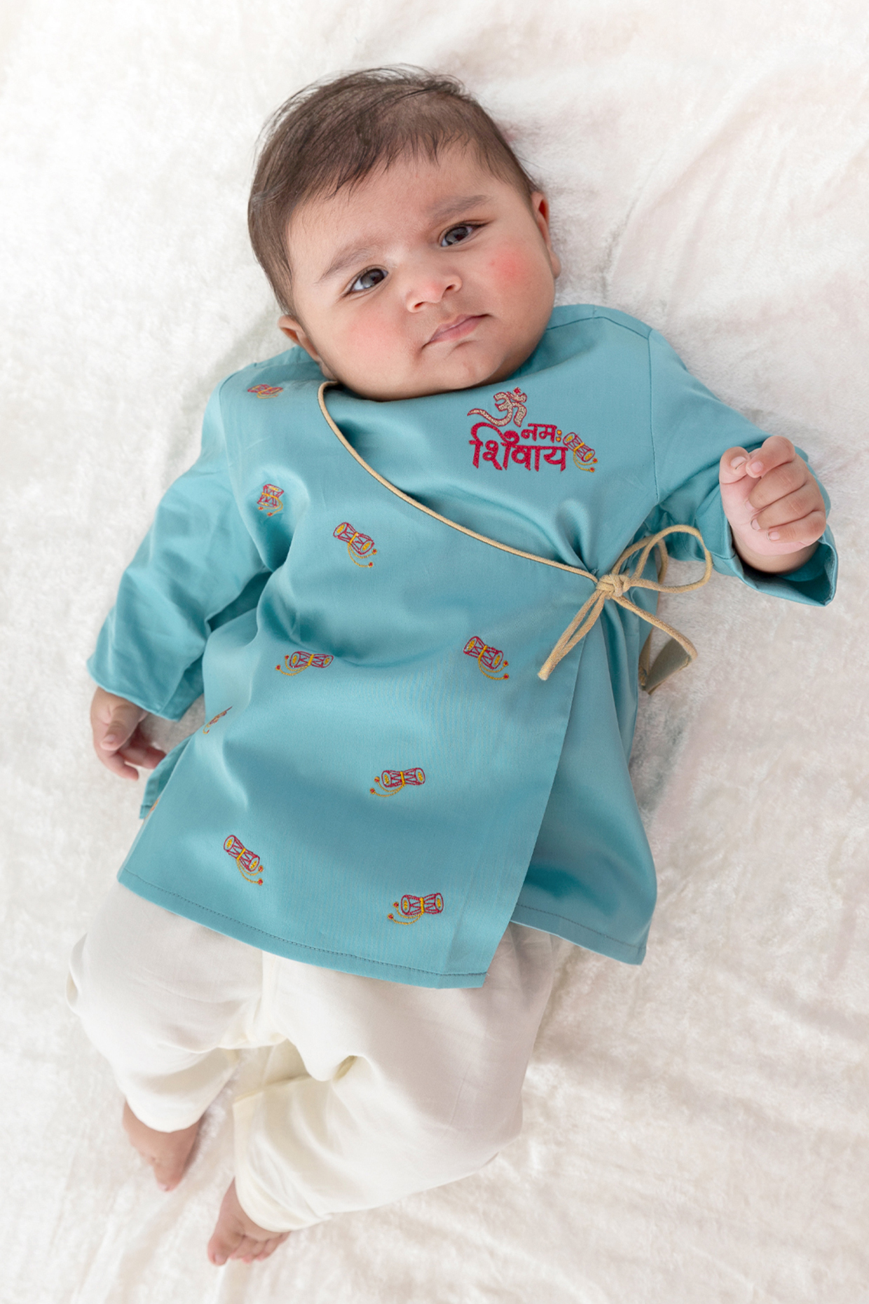 Blue Cotton Embroidered Kurta Set For Boys by Tiber Taber