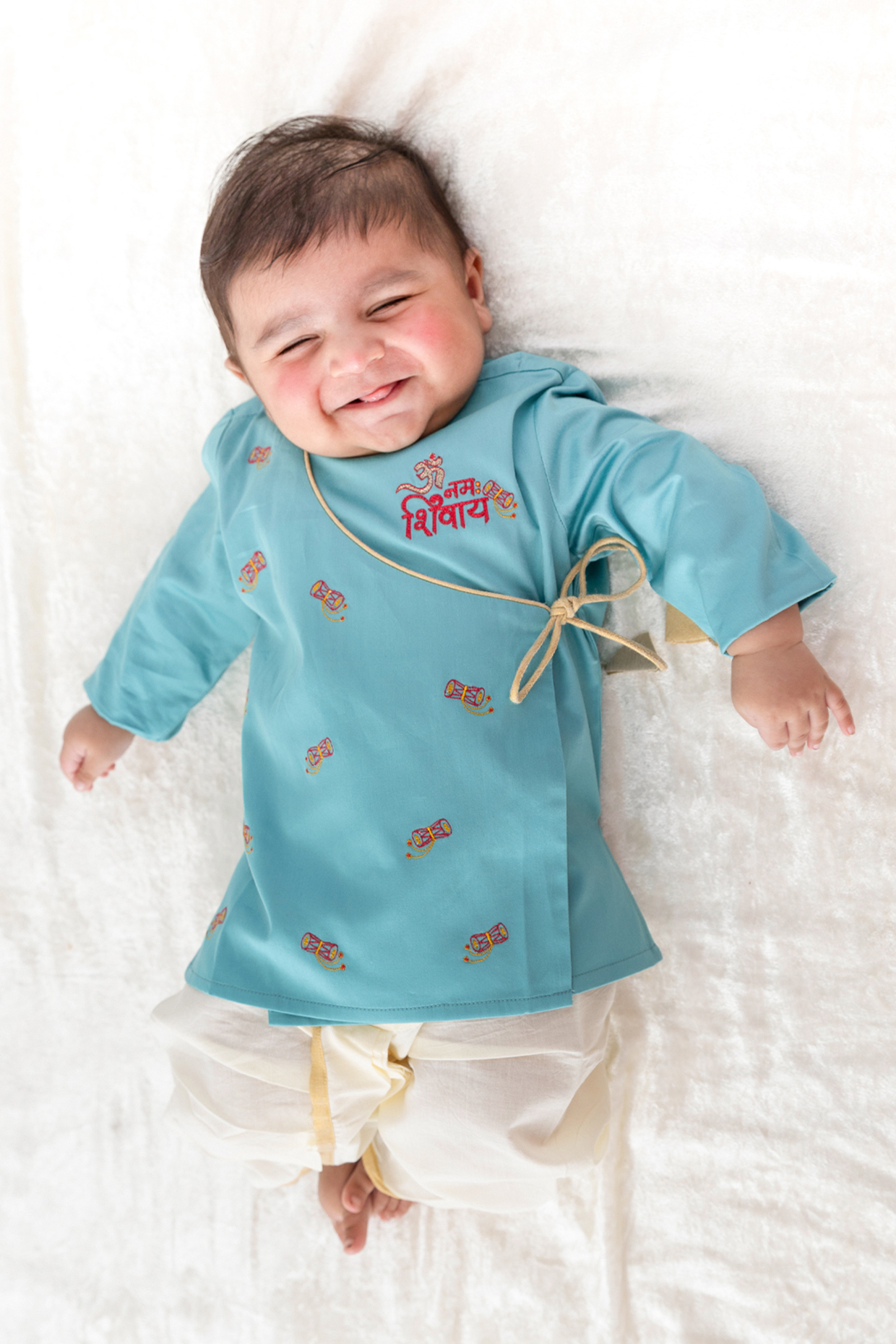 Blue Cotton Embroidered Kurta Set For Boys by Tiber Taber