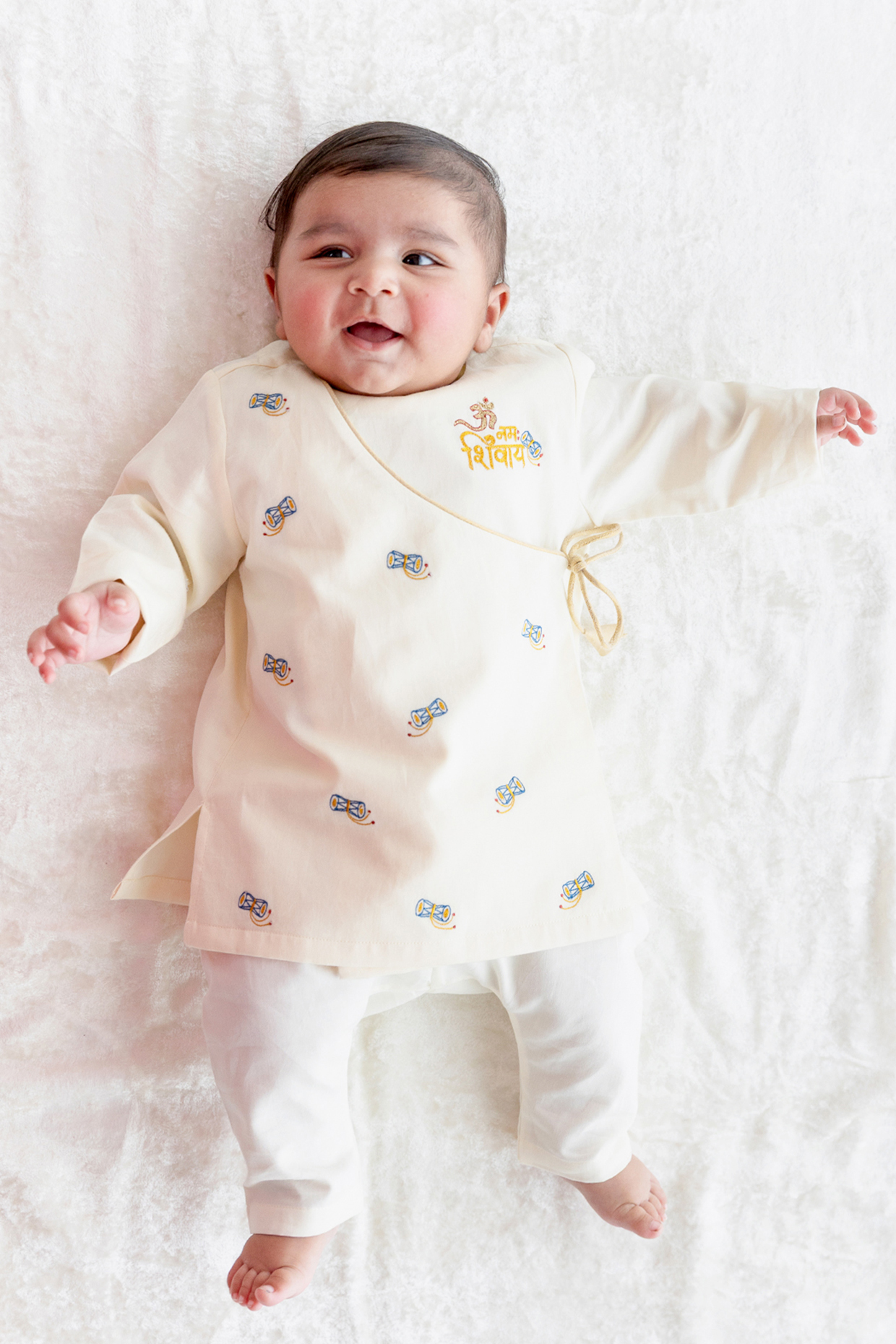 Cream Cotton Embroidered Kurta Set For Boys by Tiber Taber