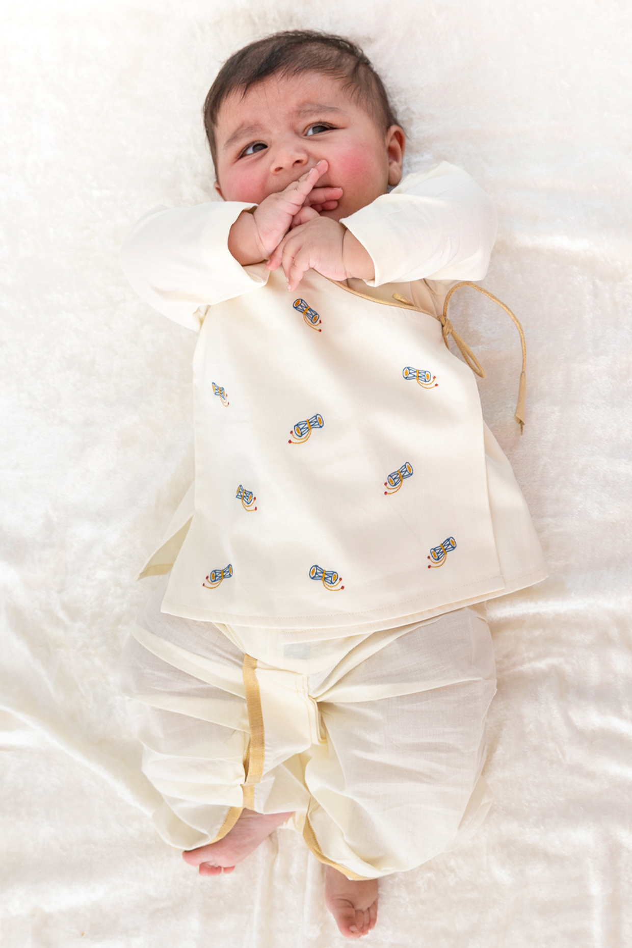 Cream Cotton Embroidered Kurta Set For Boys by Tiber Taber