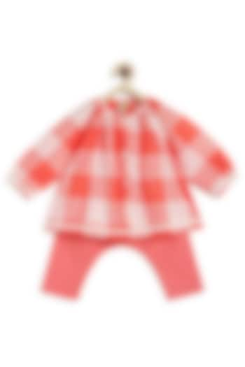 Red Cotton Checkered Printed Co-Ord Set For Girls by Tiber Taber at Pernia's Pop Up Shop