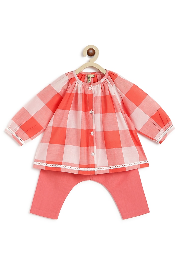 Red Cotton Checkered Printed Co-Ord Set For Girls by Tiber Taber at Pernia's Pop Up Shop