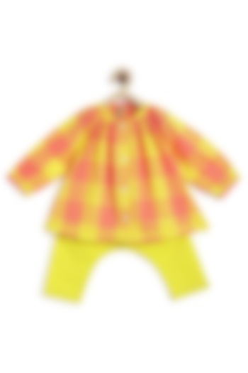 Yellow Cotton Checkered Printed Co-Ord Set For Girls by Tiber Taber at Pernia's Pop Up Shop