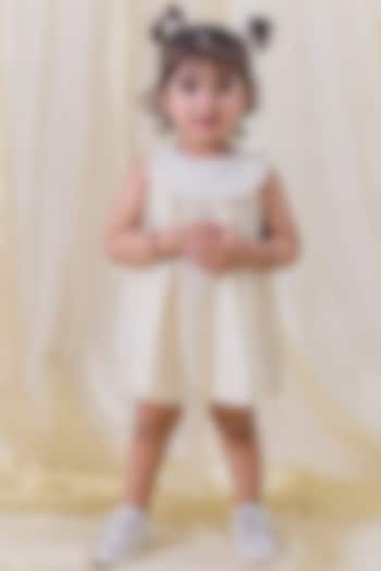 Cream Cotton Lurex Stripes Printed Dress For Girls by Tiber Taber at Pernia's Pop Up Shop