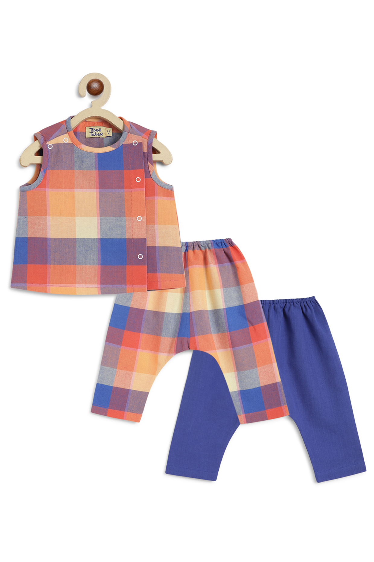 Multi-Colored Soft Cotton Color-Blocked Printed Kurta Set For Kids by Tiber Taber at Pernia's Pop Up Shop