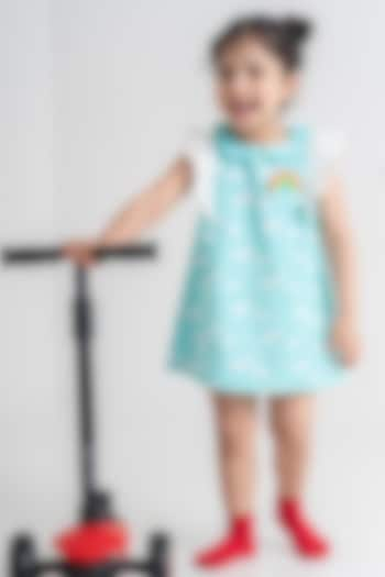 Blue Cotton Cloud Printed Ruffle A-Line Dress For Girls by Tiber Taber at Pernia's Pop Up Shop