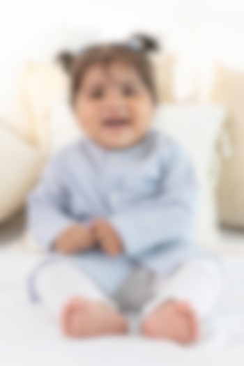 Blue Cotton Striped Printed Kurta Set For Kids by Tiber Taber at Pernia's Pop Up Shop