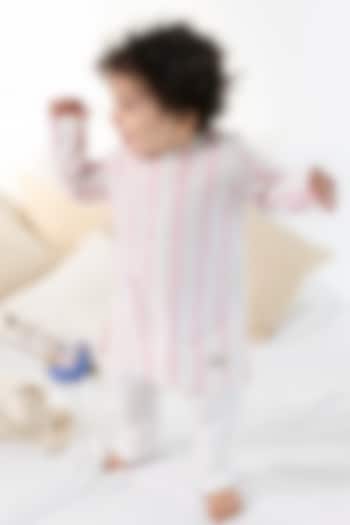 Pink Cotton Striped Printed Kurta Set For Kids by Tiber Taber at Pernia's Pop Up Shop