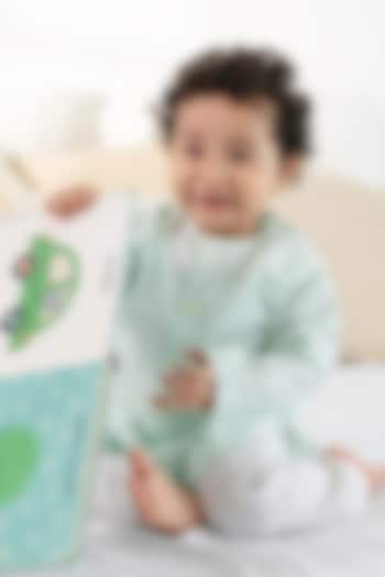 Green Cotton Striped Printed Kurta Set For Kids by Tiber Taber at Pernia's Pop Up Shop