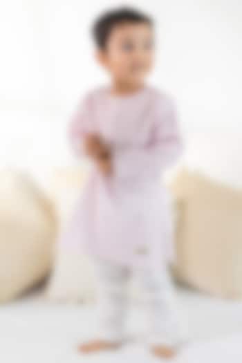 Pink Cotton Striped Printed Kurta Set For Kids by Tiber Taber at Pernia's Pop Up Shop