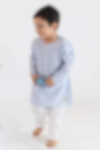 Blue Cotton Striped Printed Kurta Set For Kids by Tiber Taber at Pernia's Pop Up Shop