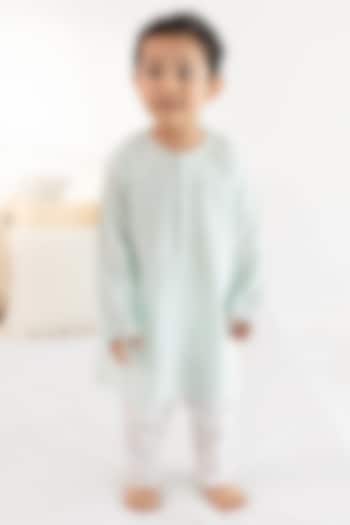 Green Cotton Striped Printed Kurta Set For Kids by Tiber Taber at Pernia's Pop Up Shop
