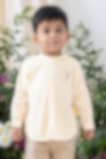 Cream Cotton Floral Embroidered Shirt For Boys by Tiber Taber at Pernia's Pop Up Shop