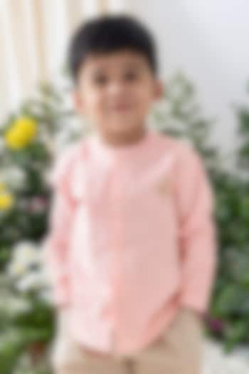 Pink Cotton Floral Embroidered Shirt For Boys by Tiber Taber at Pernia's Pop Up Shop