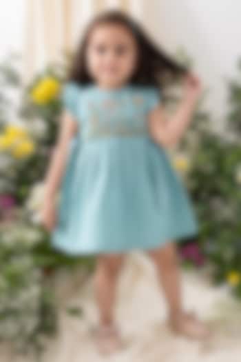 Blue Cotton Floral Embroidered Dress For Girls by Tiber Taber at Pernia's Pop Up Shop