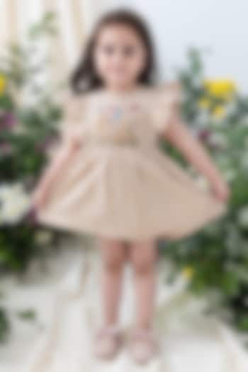 Beige Cotton Floral Embroidered Dress For Girls by Tiber Taber at Pernia's Pop Up Shop